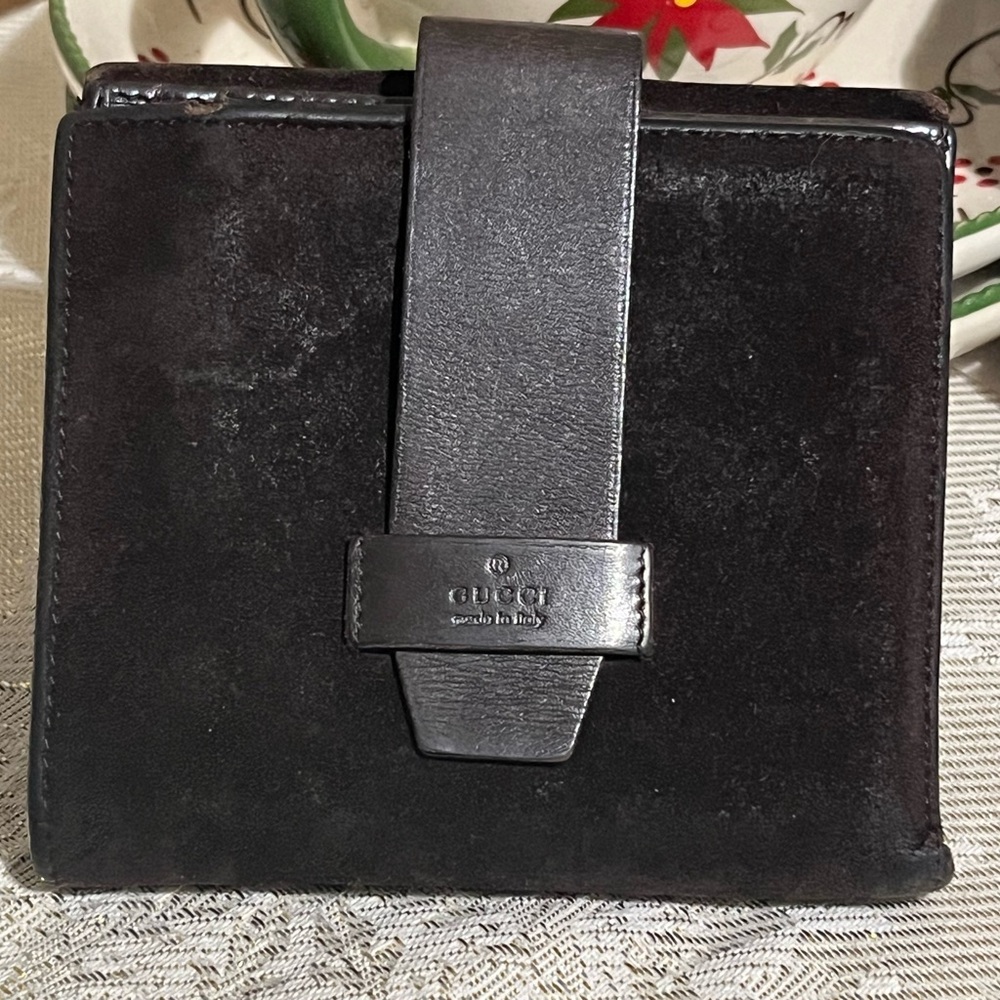 Vintage Gucci Dark Brown Suede & Leather Men's Wallet Bi-Fold